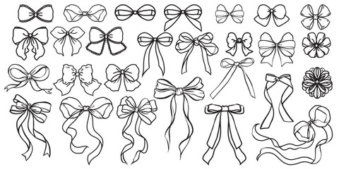 Wall Mural - Set of graphical decorative bows. Vector Line.