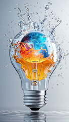 Poster - Dynamic explosion of colorful light bulb abstract art studio setting creative perspective science concept