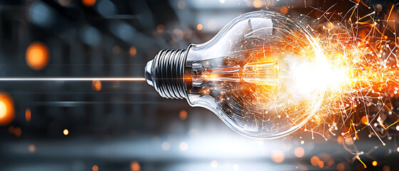 Poster - Dynamic light bulb explosion modern laboratory high-definition image futuristic environment close-up view innovation concept