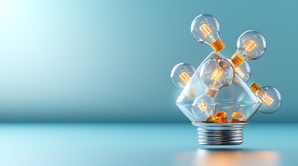Poster - Creative light bulb display in modern interior decorative art concept inspiring environment artistic viewpoint