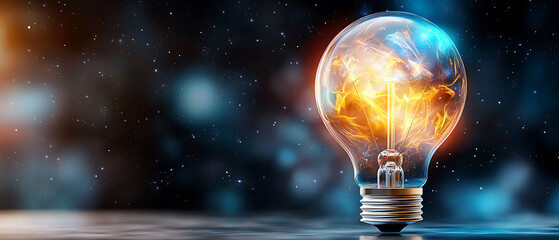 Poster - Illuminating ideas a captivating light bulb creation amidst cosmic background science concept close-up view for creative inspiration