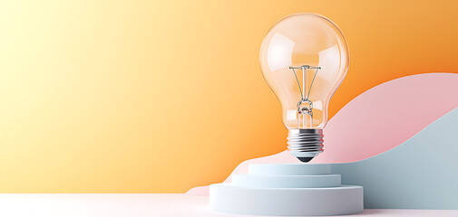 Poster - Innovative light bulb floating on curved platform modern studio digital art bright environment creative viewpoint futuristic concept