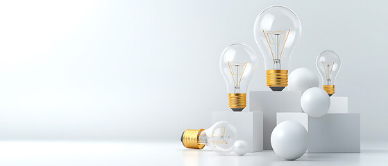 Poster - Creative light bulb display contemporary setting product photography minimalist environment close-up view innovation concept