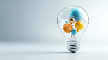 Poster - Creative innovation inspiration light bulb display modern art concept studio environment close-up view for idea generation