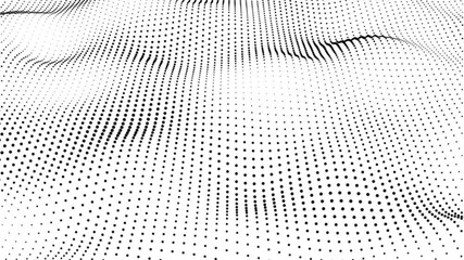 Poster - Abstract white background wave black dot particles form. Technology futuristic digital flow seamless looping. Abstract clean wavy dots motion background