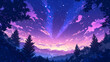 © Thiago - A beautiful night sky with a purple and blue aurora. Aurorae. Illustration
