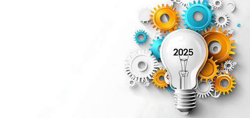 Poster - Innovative light bulb concept showcasing future ideas business environment graphic design modern perspective vision 2025