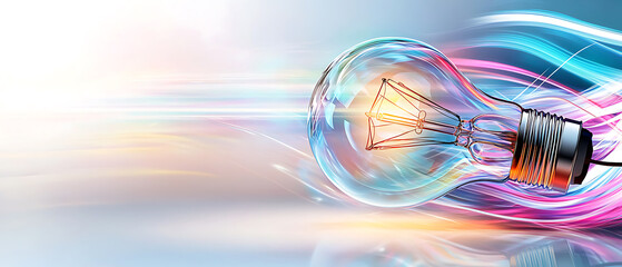 Poster - Dynamic light bulb igniting ideas abstract space digital art futuristic environment close-up view innovation concept