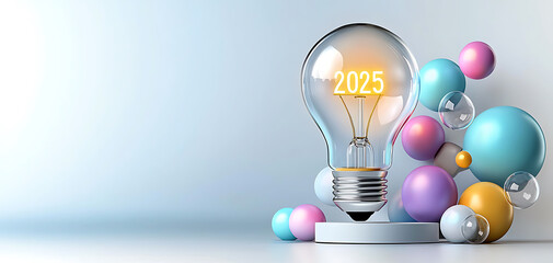 Poster - Innovative light bulb concept for 2025 modern workspace digital art minimalist environment creative viewpoint future vision