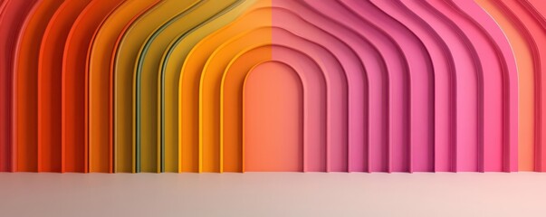 Poster - A vibrant gradient of curved shapes creates a visually appealing abstract design in warm colors, blending seamlessly from orange to pink.