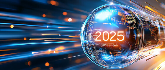 Poster - Futuristic technology vision 2025 dynamic digital environment conceptual graphic art high-speed perspective innovation themes