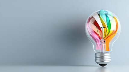 Poster - Innovative light bulb concept with hot air balloon design studio setting digital artwork modern aesthetic creative inspiration