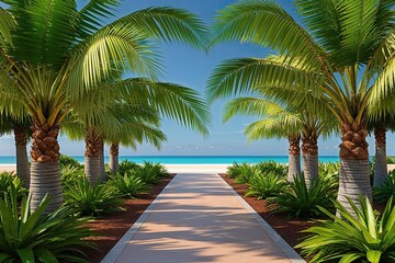 Vibrant Tropical Palm Frond Graphics for Dreamland Pathways