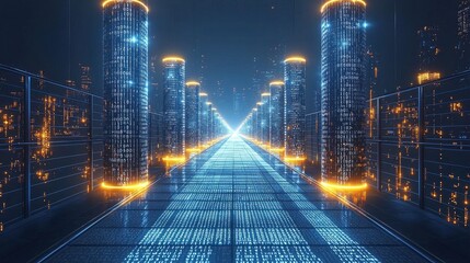 Poster - Innovative blockchain infrastructure digital cityscape technology visualization futuristic environment aerial perspective secure networks