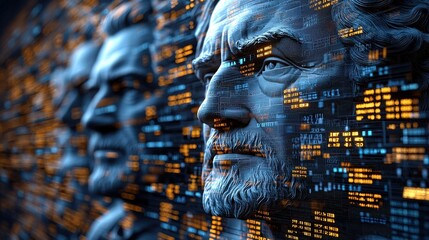 Poster - Projected financial trends analysis mount rushmore data visualization monumental environment digital conceptualization