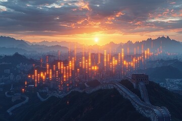 Poster - Innovative blockchain technologies transforming floating economies in urban landscapes at sunrise