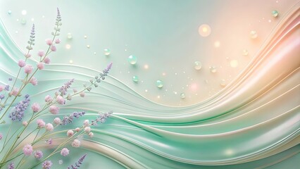 Wall Mural - Serene Mint Green Abstract Background with Delicate Floral Accents and Glowing Spheres