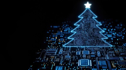 Poster - abstract tech christmas tree. luminous blue circuit board design. digital electronic christmas tree 