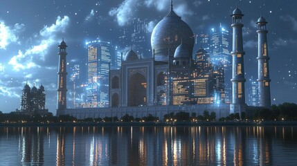 Poster - Transformative digital financial hub unveiled agra architectural nightscape futuristic vision secure blockchain ecosystems