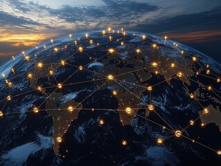 Poster - Global blockchain network integration earth digital technology nighttime aerial view secure ecosystem concept