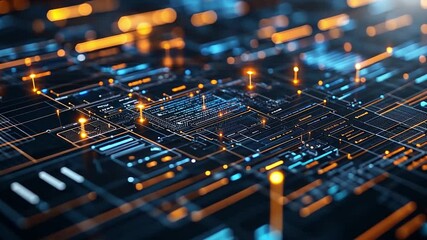 Poster - Abstract technology design with glowing circuits and vibrant colors at night