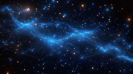 Poster - Glowing Blue Particles in Cosmic Network Abstract Science Technology Background