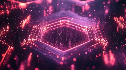 Poster - Abstract Pink Hexagonal Light Particle Display