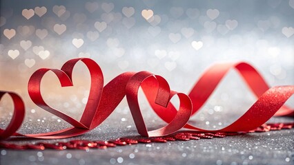 Poster - A red ribbon with three hearts on it