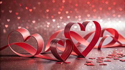 Poster - A red ribbon with three hearts on it