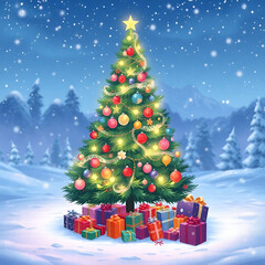 Fototapete - Christmas and Happy New Year Background with Snowflakes on red background generative AI tools
