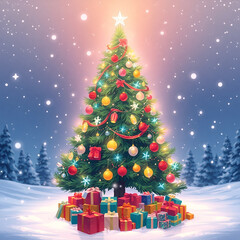 Fototapete - Christmas and Happy New Year Background with Snowflakes on red background generative AI tools
