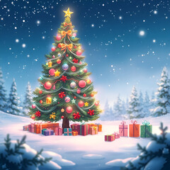 Fototapete - Christmas and Happy New Year Background with Snowflakes on red background generative AI tools