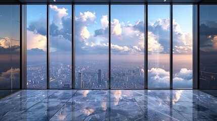 Wall Mural - panoramic city view from modern skyscraper office.