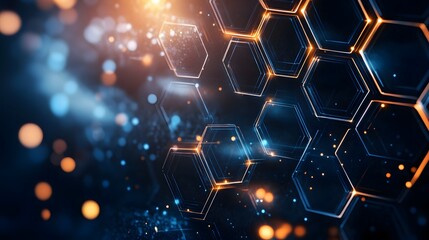 Poster - Abstract Hexagon Network Glowing Orange Blue