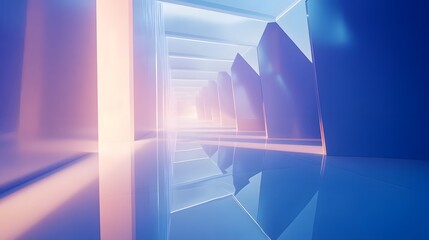 Poster - Abstract Corridor Design Featuring Pastel Hues and Geometric Shapes