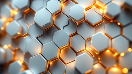 Leinwandbilder - Geometric Abstract Design with Gold and White Hexagons in Minimalist Style 3D Background
