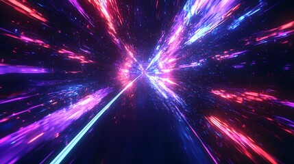 Poster - Abstract Neon Light Streaks in Space Tunnel