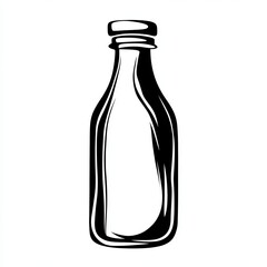 A black and white silhouette features an almond milk bottle, showcasing an abstract design with clean stroke lines, embodying a minimalist style