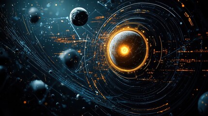 Wall Mural - exploring a glowing energy field near a star an alien standard in cosmic landscapes from a futuristi