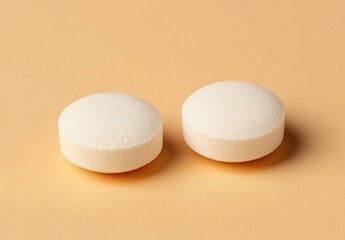 White color, two white pills on an isolated background. Close-up of three capsules with copy space for product presentation in a food and health concept, with a clipping path