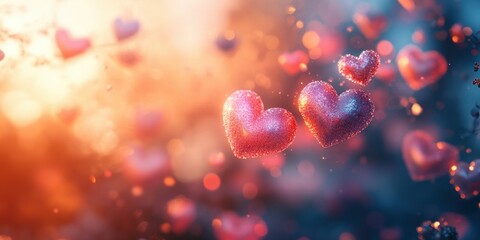 Poster - Abstract Floating Hearts Background Banner Romantic Love Concept for Valentine's Day