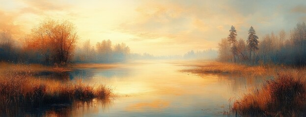 Aufkleber - Serene Abstract Landscape Impressionism Soft Pastel Color Gradient Warm Hues Gentle Sunlight Calming Atmosphere Blur