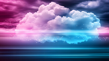 Poster - A vibrant digital cloud floats against a gradient background, blending shades of pink and blue, evoking a serene, dreamy atmosphere