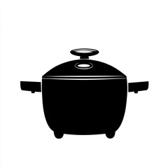 This black and white outline presents a rice cooker in a minimalist style, emphasizing its shape and functionality through clean lines and abstract design