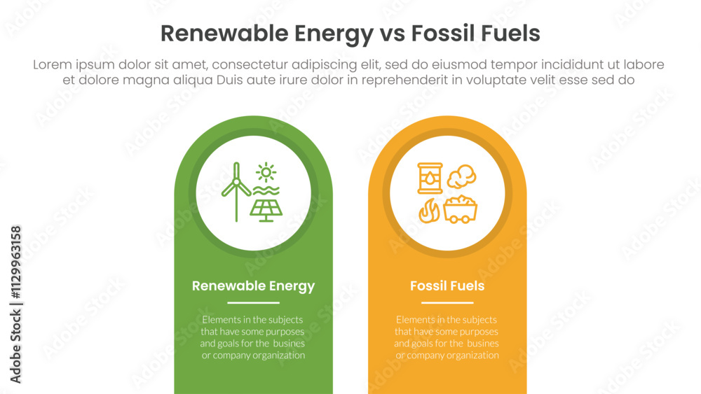 Renewable energy vs fossil fuels comparison concept for infographic ...