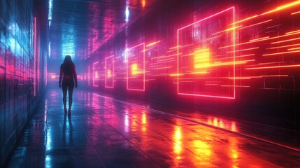 Poster - Futuristic Neon Landscape with Radial Symmetry and Dynamic Light Sources in Cyberpunk Style