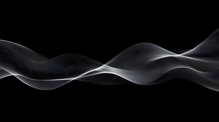 Poster - abstract white waves flowing on black background