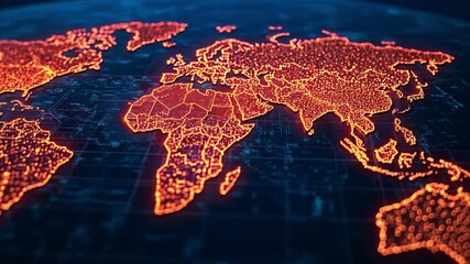 Poster - Digital world map with glowing connections and data points representing global connectivity