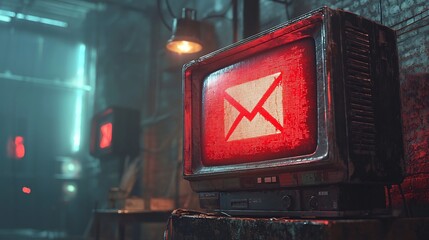 Poster - retro style email icon on vintage tv screen with static and scan lines giving analog vibe