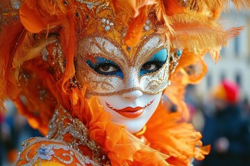 Venice Carnival Parade Colorful Masks and Costumes Celebrating Culture and Festive Spirit in St Mark's Square